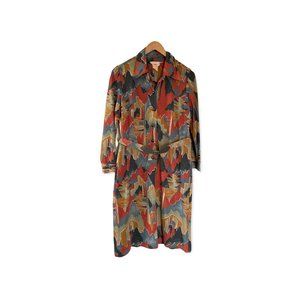 Vintage 70s Brief Notes Belted Shirt Dress Large Southwestern Aztec Tribal Print